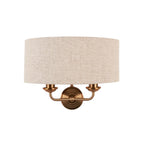 110726 Highclere 2 Light Wall Light Vintage Brass & Natural Linen Shade (S)