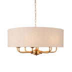 110727 Highclere 8 Light Pendant Vintage Brass & Natural Linen Shade