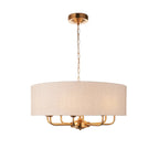 110727 Highclere 8 Light Pendant Vintage Brass & Natural Linen Shade