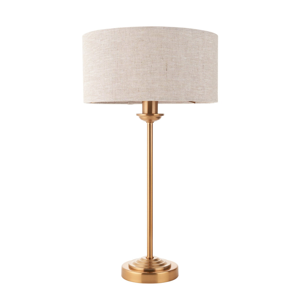 110728 Highclere Table Lamp Vintage Brass & Natural Linen Shade