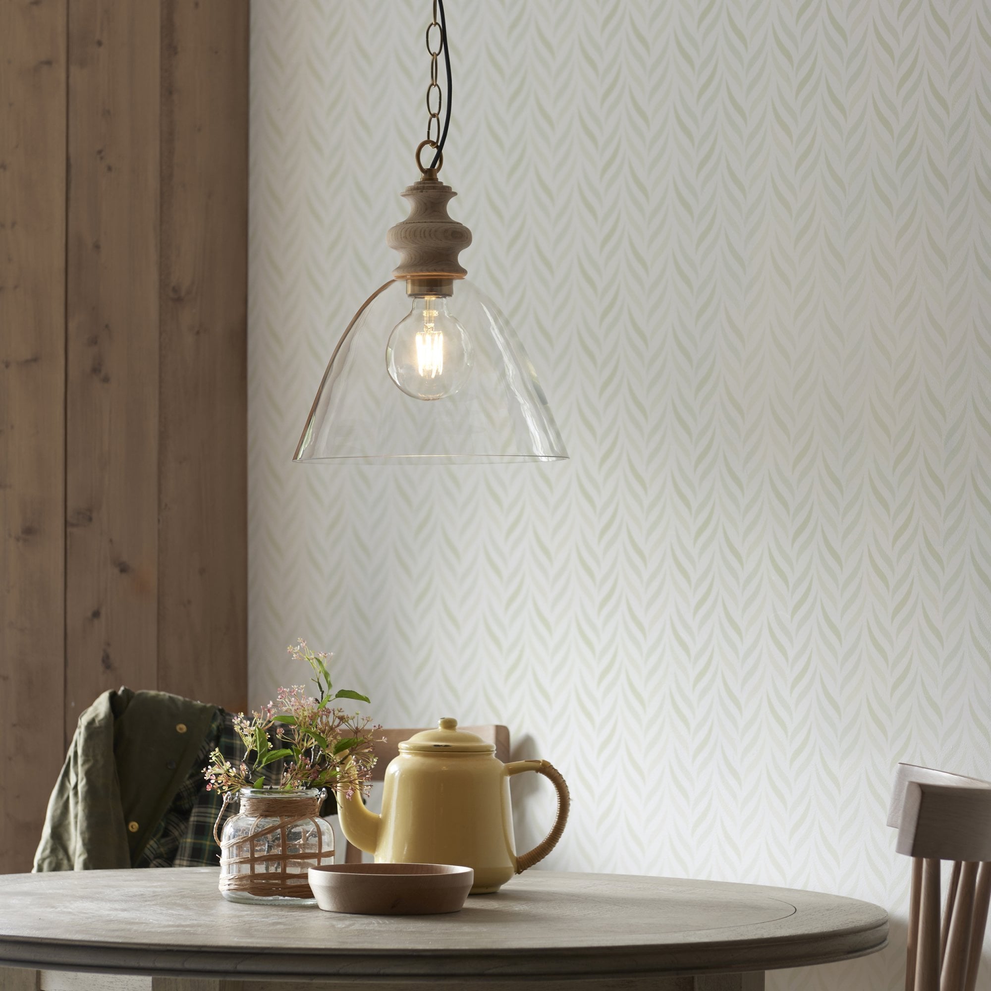 110825 Cotswold Pendant Ash, Aged Brass & Clear Glass
