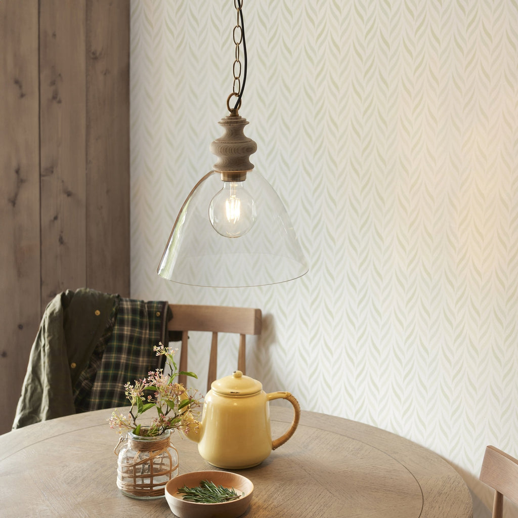 110825 Cotswold Pendant Ash, Aged Brass & Clear Glass