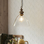 110825 Cotswold Pendant Ash, Aged Brass & Clear Glass