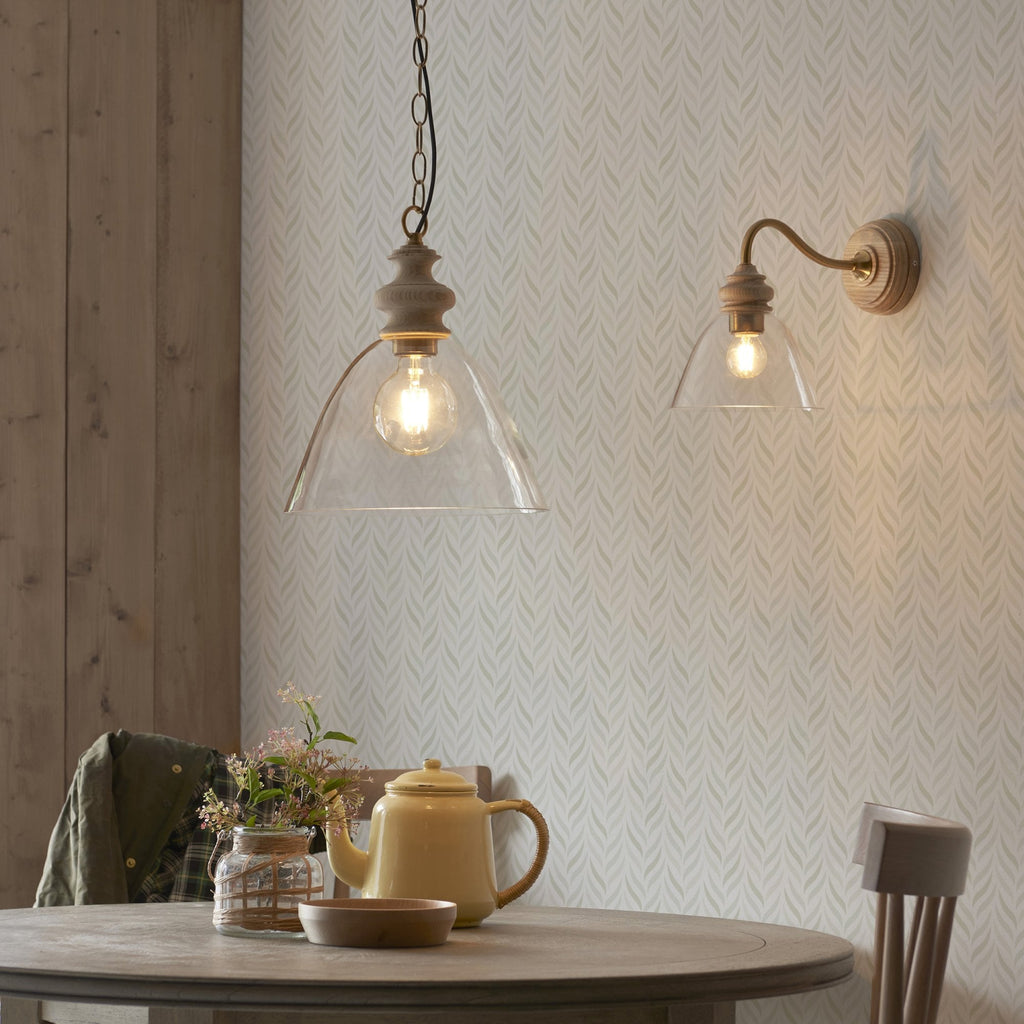 110825 Cotswold Pendant Ash, Aged Brass & Clear Glass