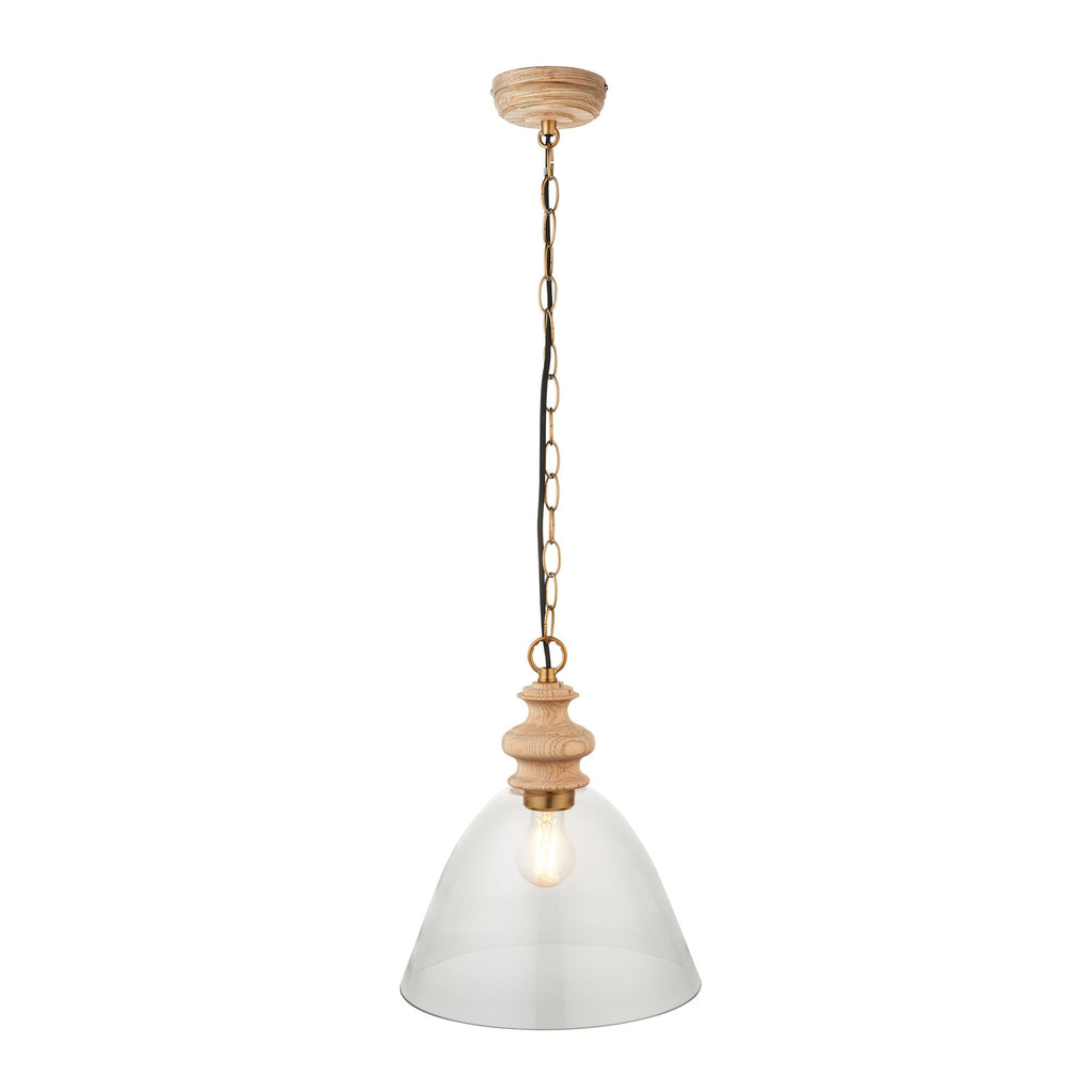 110825 Cotswold Pendant Ash, Aged Brass & Clear Glass