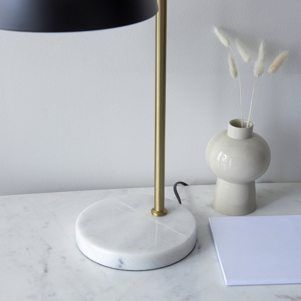 112210 Buchanan Task Table Lamp Black, Brass & Grey Marble