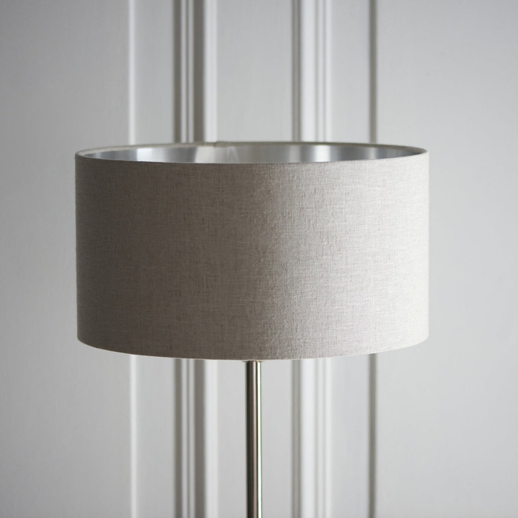 112232 Highclere Single Floor Lamp Brushed Chrome & Natural Shade