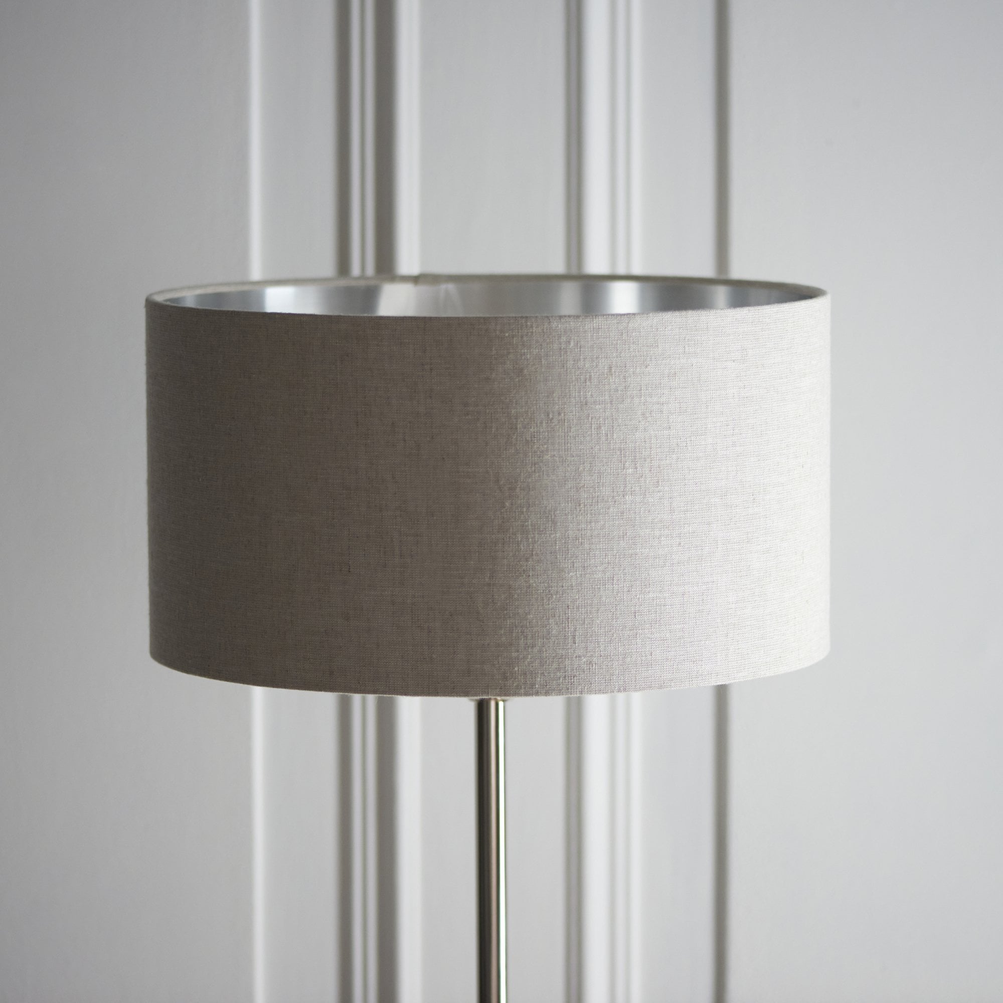 112232 Highclere Single Floor Lamp Brushed Chrome & Natural Shade
