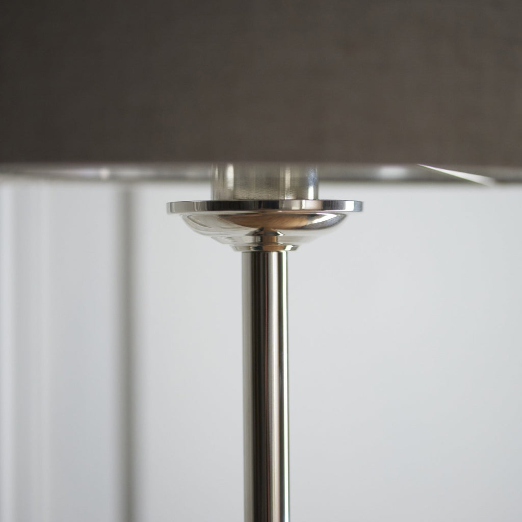 112232 Highclere Single Floor Lamp Brushed Chrome & Natural Shade