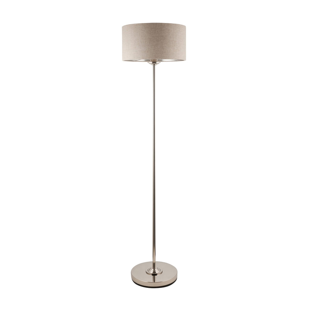 112232 Highclere Single Floor Lamp Brushed Chrome & Natural Shade