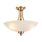 112438 Welles 3 Light Semi Flush Aged Brass & White Glass