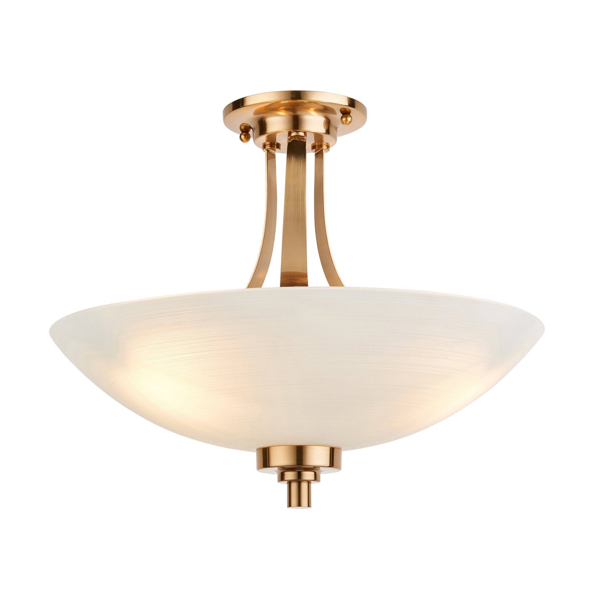 112438 Welles 3 Light Semi Flush Aged Brass & White Glass