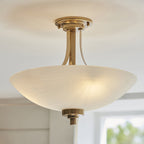 112438 Welles 3 Light Semi Flush Aged Brass & White Glass