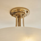 112438 Welles 3 Light Semi Flush Aged Brass & White Glass