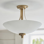 112438 Welles 3 Light Semi Flush Aged Brass & White Glass
