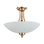 112438 Welles 3 Light Semi Flush Aged Brass & White Glass