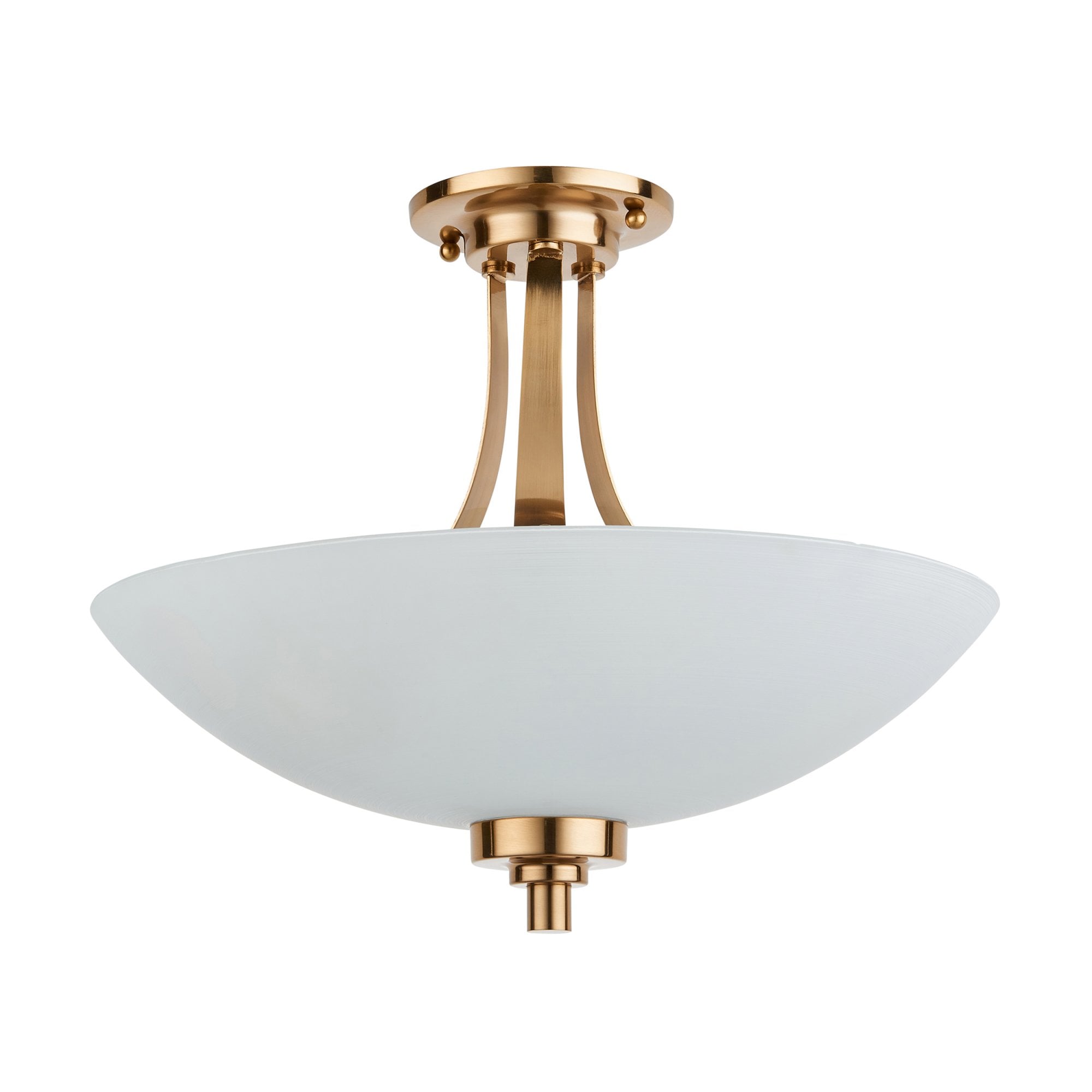 112438 Welles 3 Light Semi Flush Aged Brass & White Glass