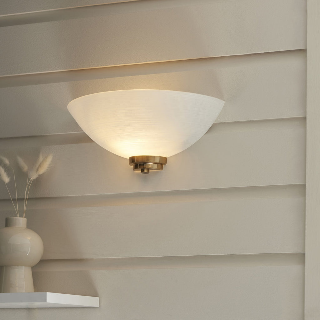 112439 Welles Wall Light Aged Brass & White Glass