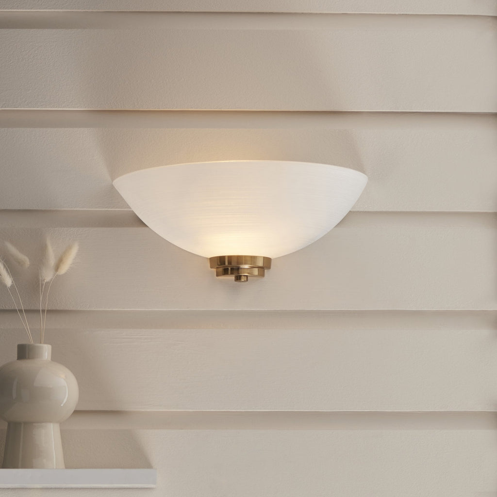 112439 Welles Wall Light Aged Brass & White Glass