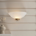 112439 Welles Wall Light Aged Brass & White Glass