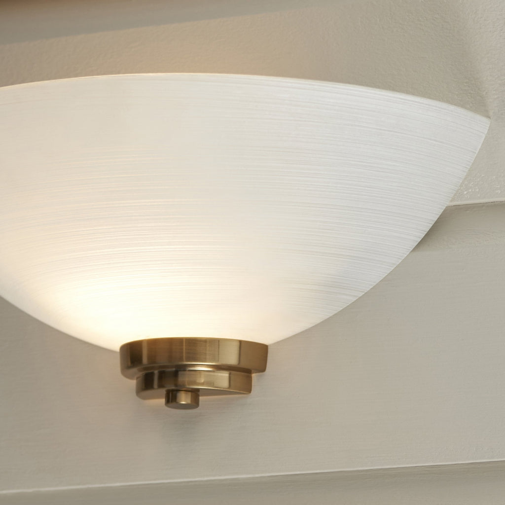 112439 Welles Wall Light Aged Brass & White Glass