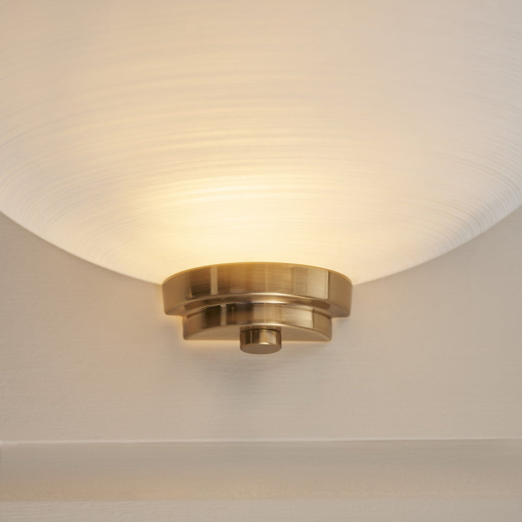 112439 Welles Wall Light Aged Brass & White Glass