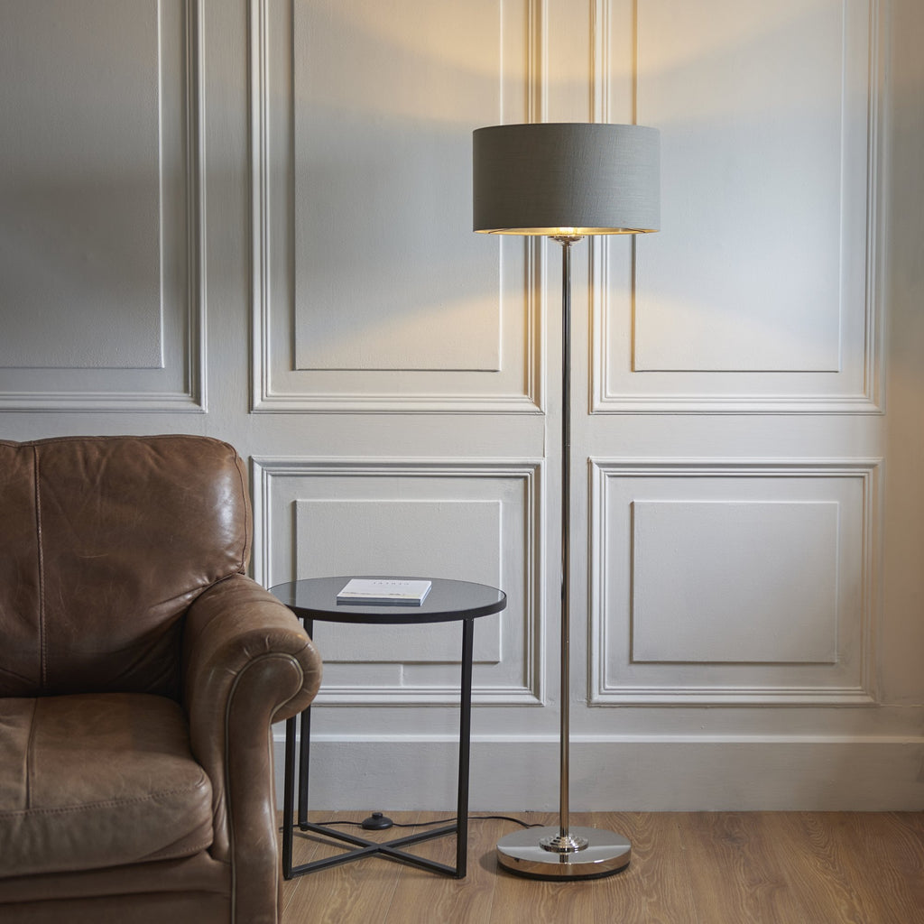 112570 Highclere Single Floor Lamp Nickel & Charcoal Shade