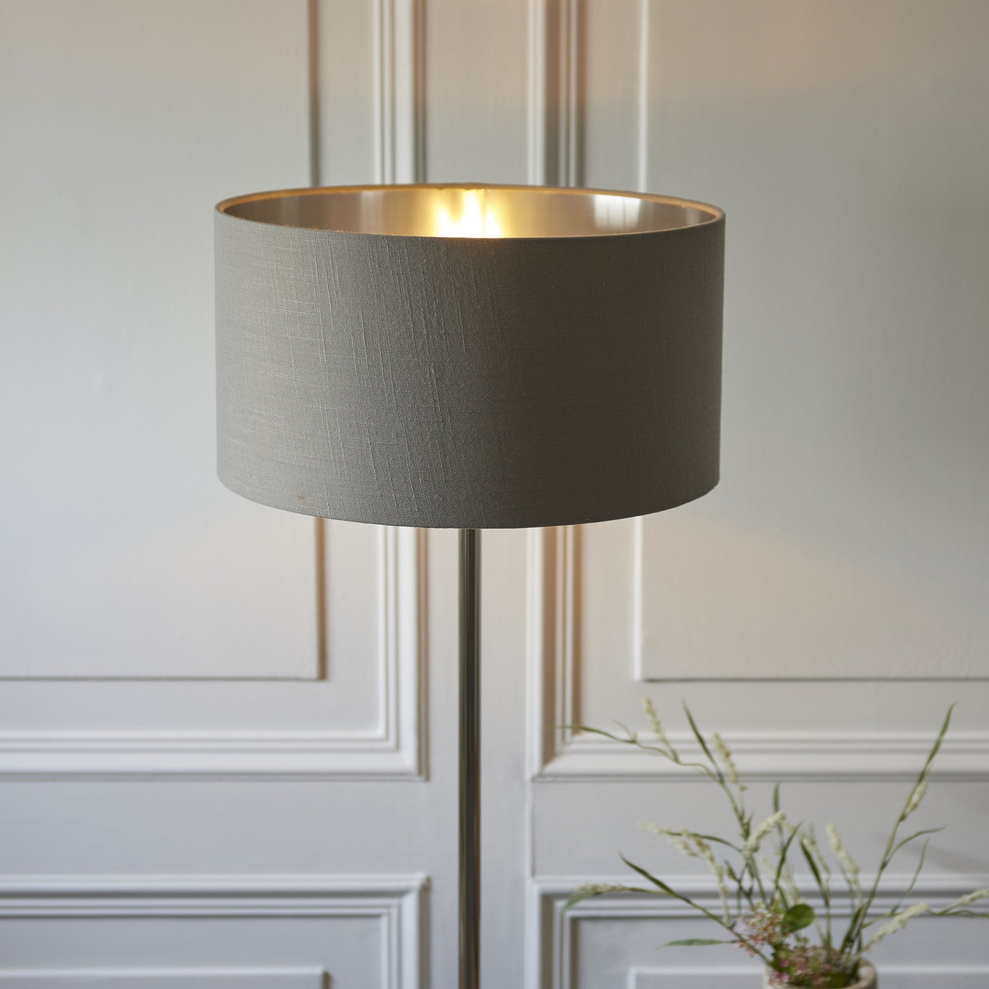 112570 Highclere Single Floor Lamp Nickel & Charcoal Shade