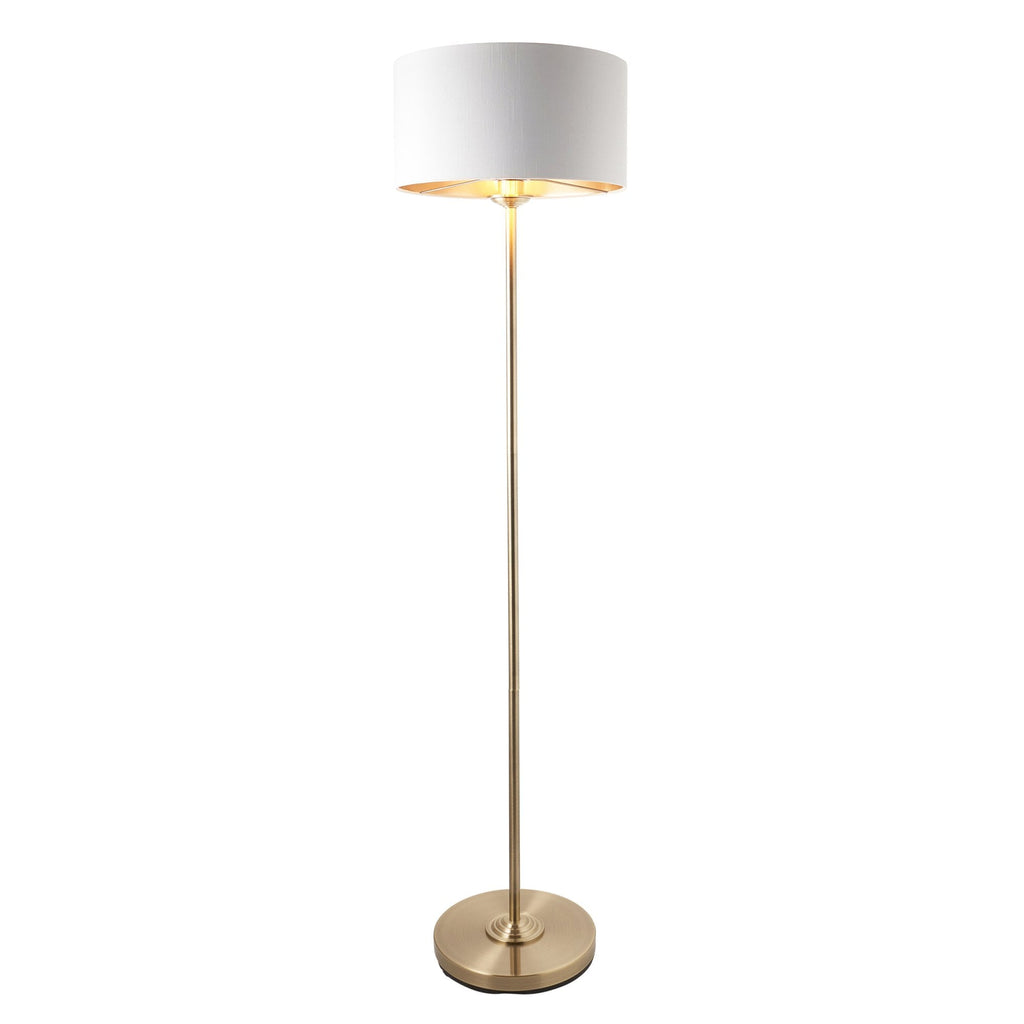112571 Highclere Single Floor Lamp Antique Brass & White Shade
