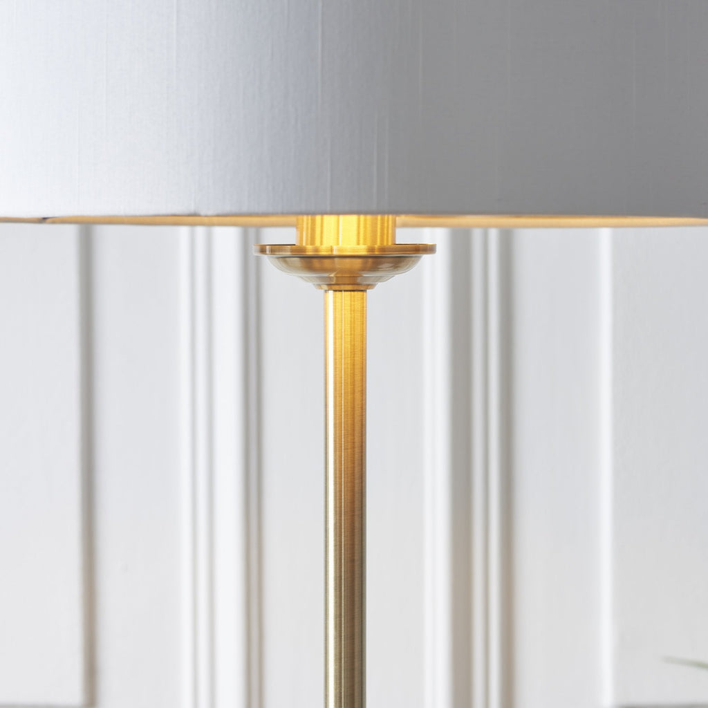 112571 Highclere Single Floor Lamp Antique Brass & White Shade