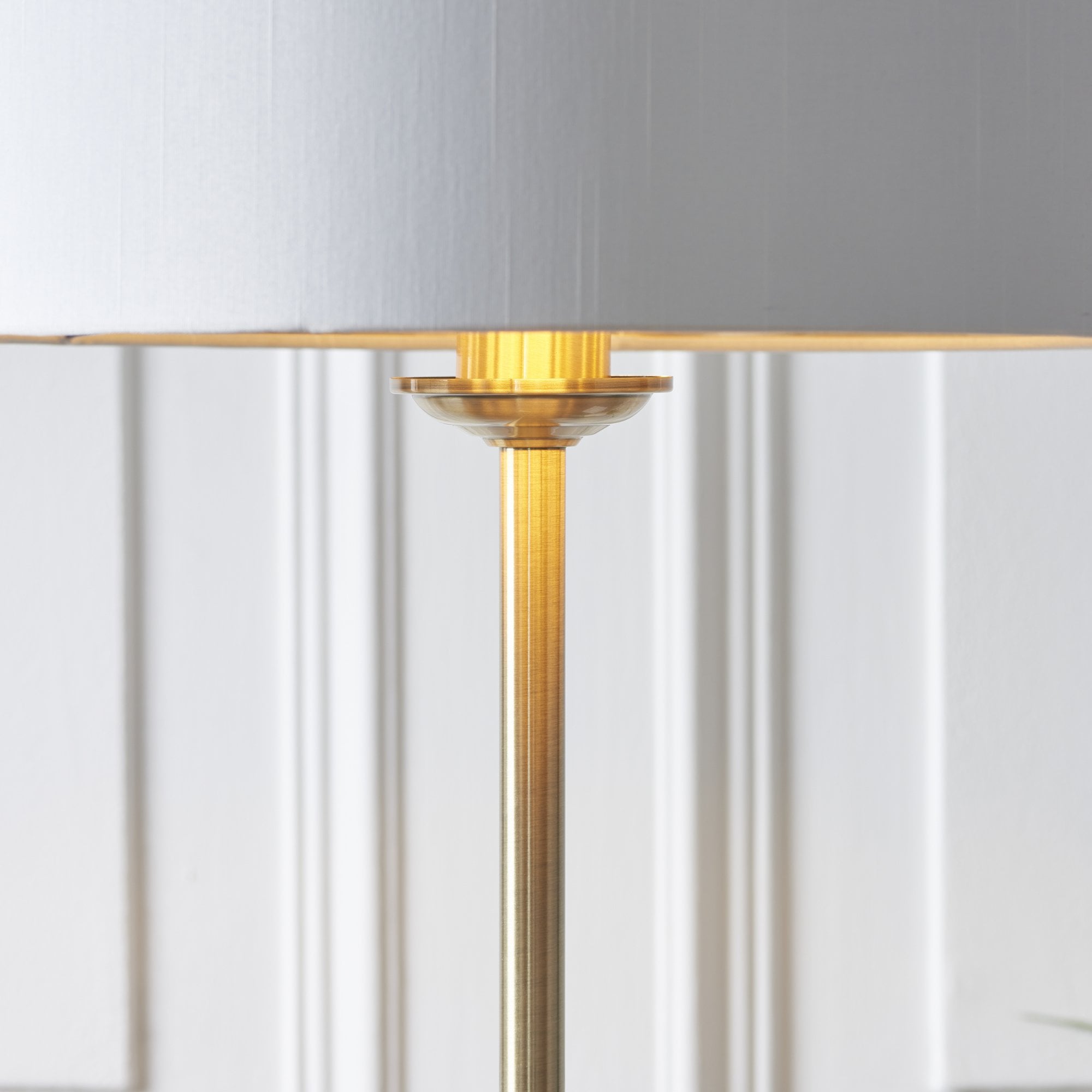 112571 Highclere Single Floor Lamp Antique Brass & White Shade