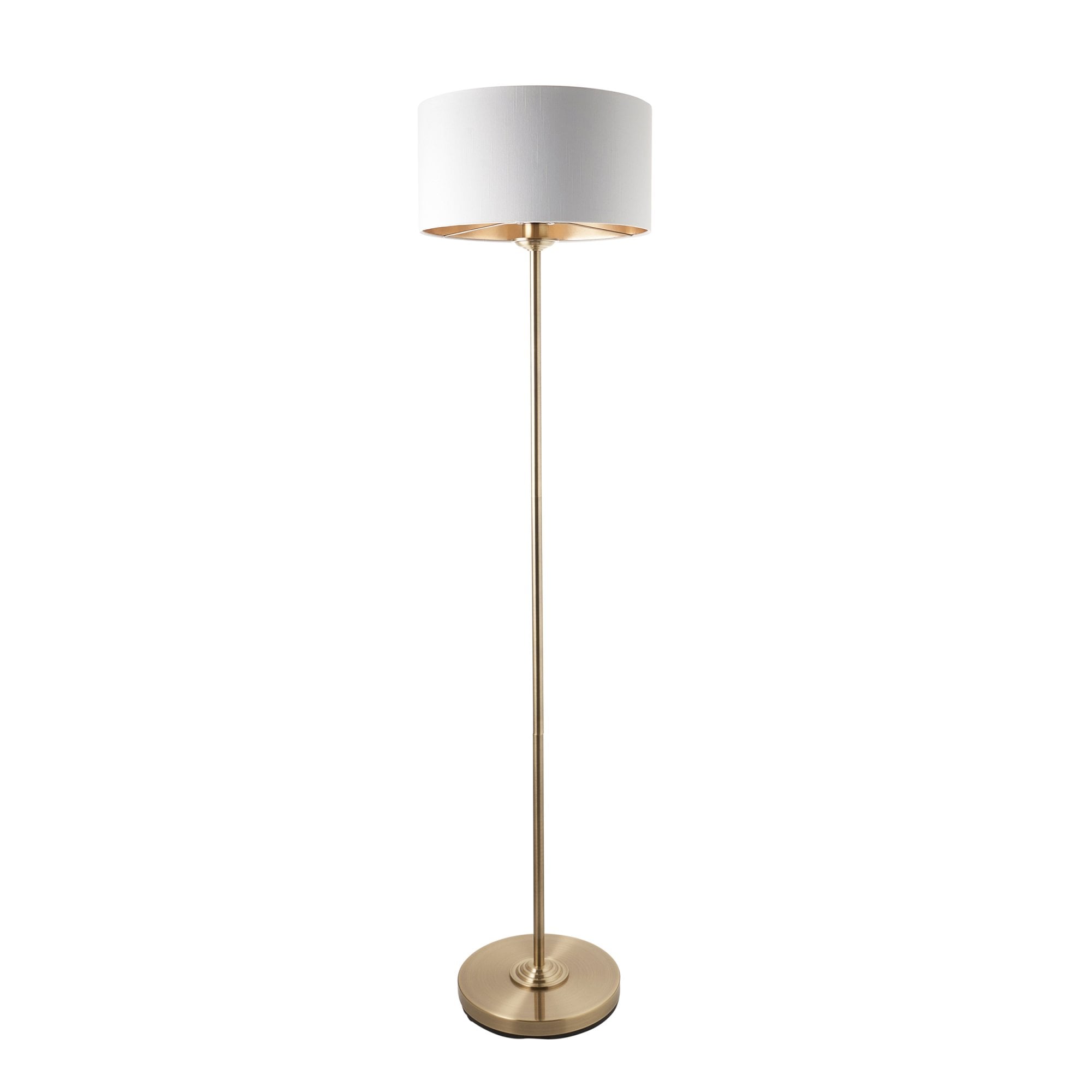 112571 Highclere Single Floor Lamp Antique Brass & White Shade