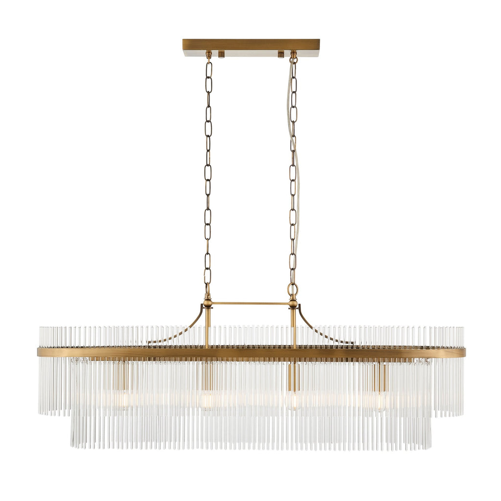 112573 Endon Marietta 4 Light Linear Pendant — Antique Brass & Clear Glass