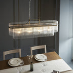 112573 Endon Marietta 4 Light Linear Pendant — Antique Brass & Clear Glass
