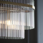112573 Endon Marietta 4 Light Linear Pendant — Antique Brass & Clear Glass
