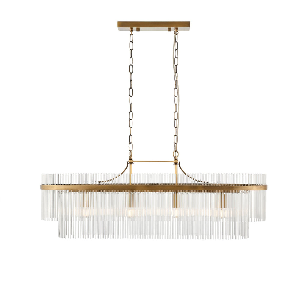 112573 Endon Marietta 4 Light Linear Pendant — Antique Brass & Clear Glass