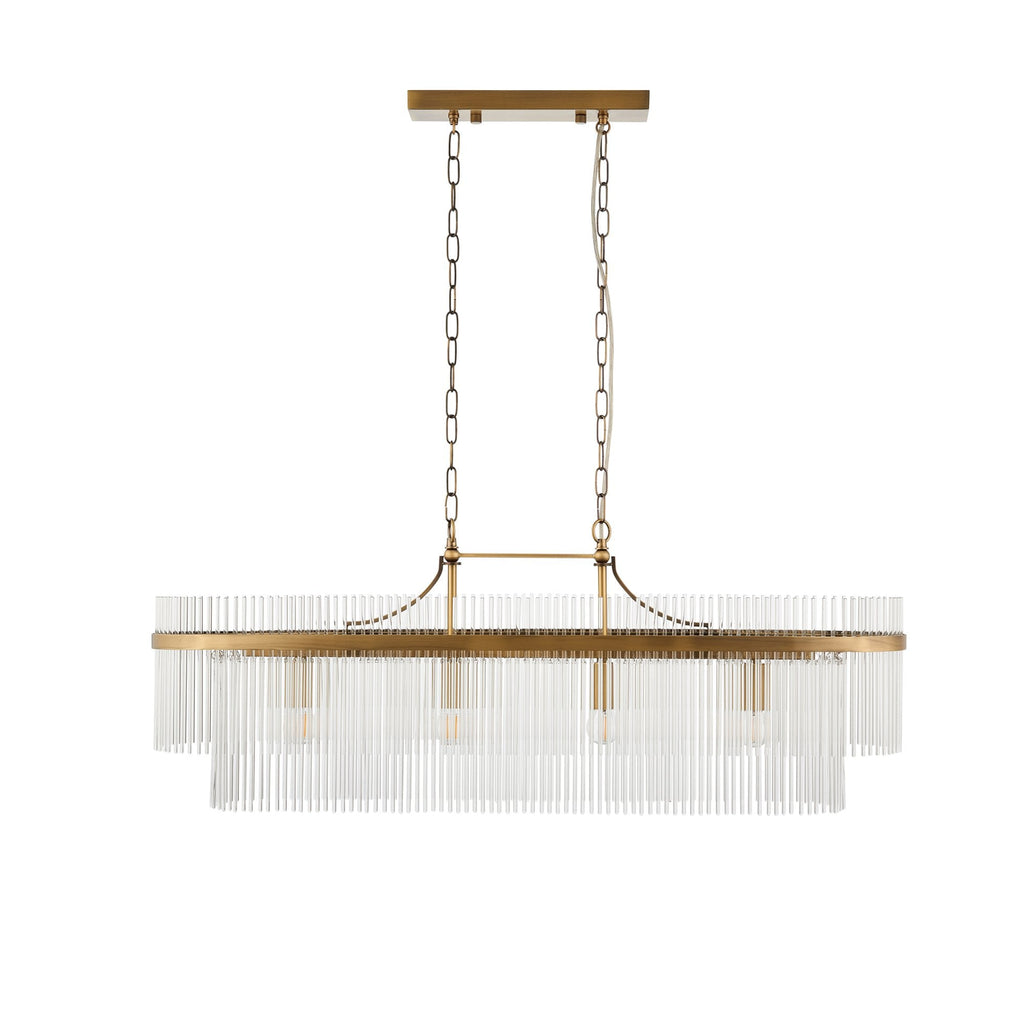 112573 Endon Marietta 4 Light Linear Pendant — Antique Brass & Clear Glass
