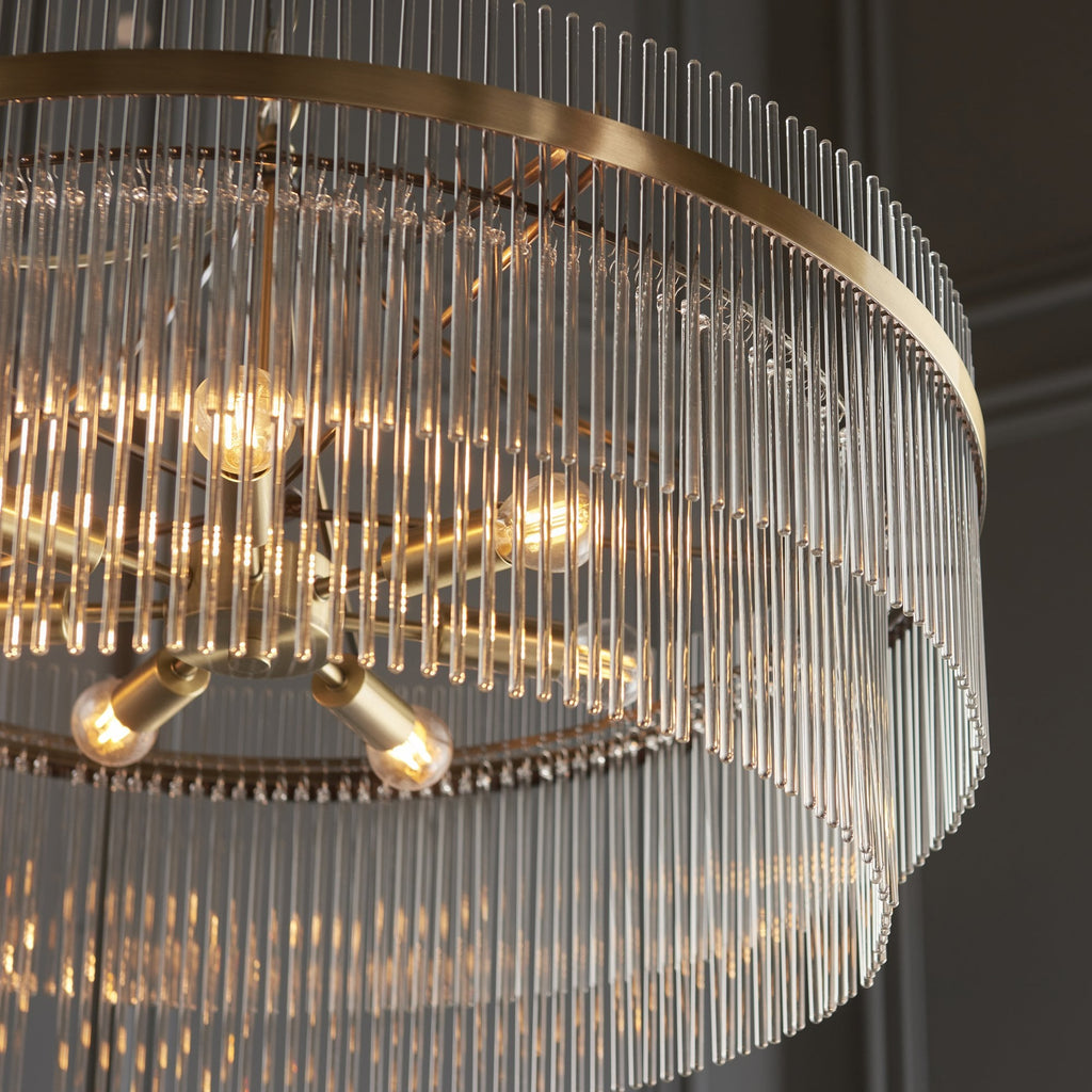 112574 Endon Marietta Grand 7 Light Pendant — Antique Brass & Clear Glass