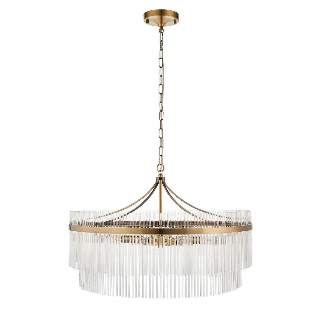 112574 Endon Marietta Grand 7 Light Pendant — Antique Brass & Clear Glass