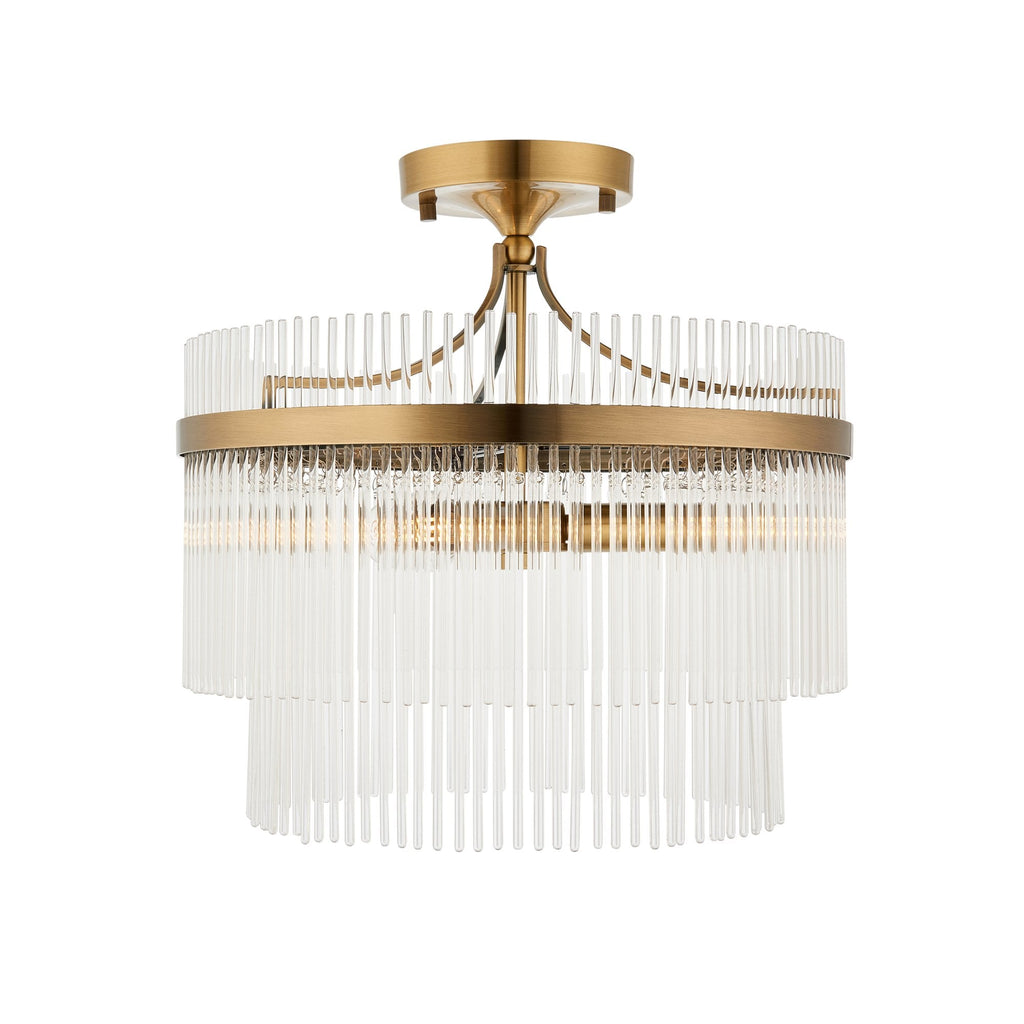 112575 Endon Marietta 3 Light Semi Flush Ceiling Light — Antique Brass & Clear Glass