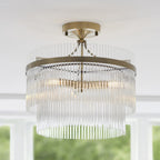 112575 Endon Marietta 3 Light Semi Flush Ceiling Light — Antique Brass & Clear Glass