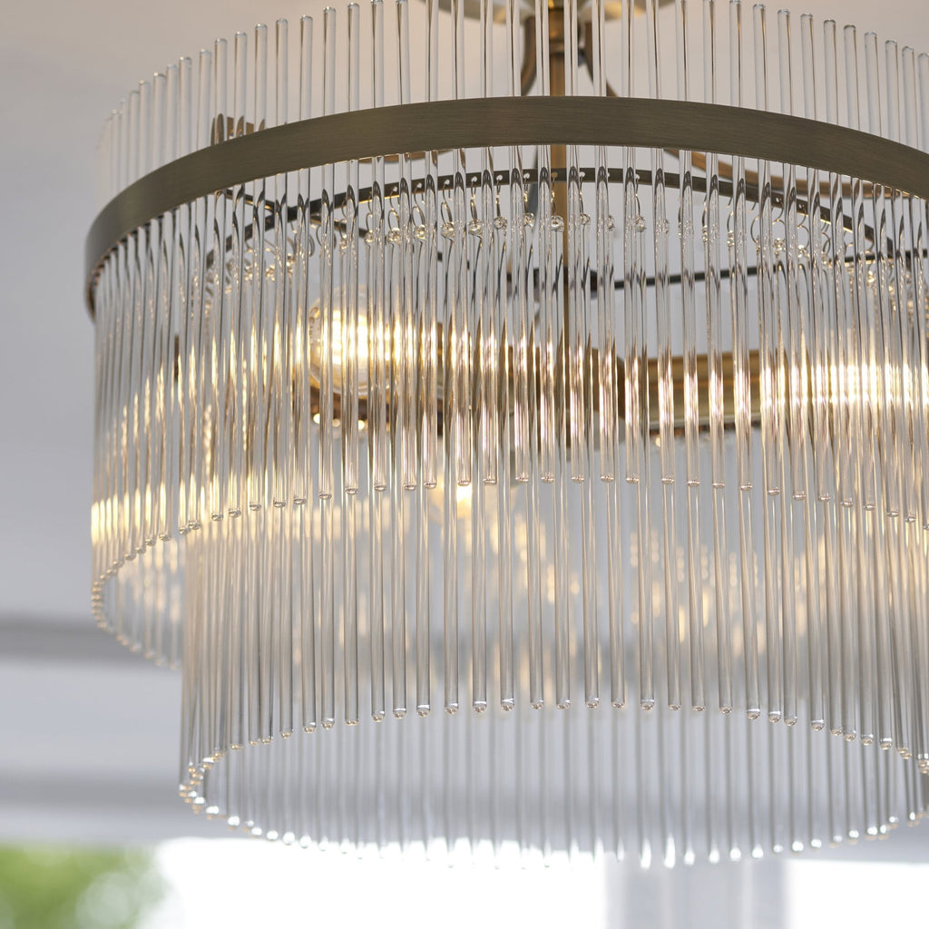 112575 Endon Marietta 3 Light Semi Flush Ceiling Light — Antique Brass & Clear Glass