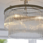 112575 Endon Marietta 3 Light Semi Flush Ceiling Light — Antique Brass & Clear Glass