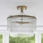 112575 Endon Marietta 3 Light Semi Flush Ceiling Light — Antique Brass & Clear Glass