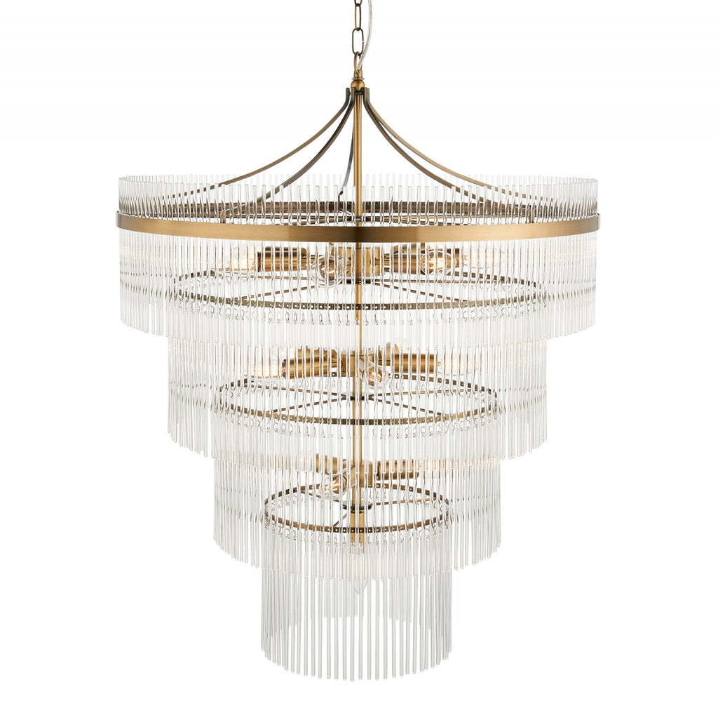 112576 Endon Marietta 16 Light Tiered Pendant — Antique Brass & Clear Glass