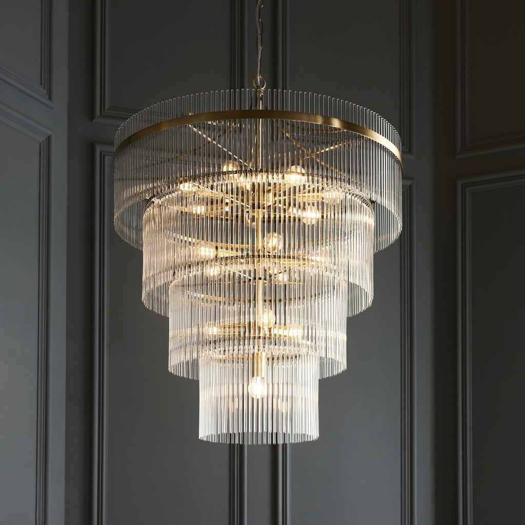 112576 Endon Marietta 16 Light Tiered Pendant — Antique Brass & Clear Glass