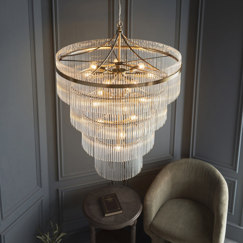 112576 Endon Marietta 16 Light Tiered Pendant — Antique Brass & Clear Glass