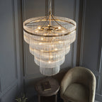 112576 Endon Marietta 16 Light Tiered Pendant — Antique Brass & Clear Glass