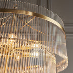 112576 Endon Marietta 16 Light Tiered Pendant — Antique Brass & Clear Glass