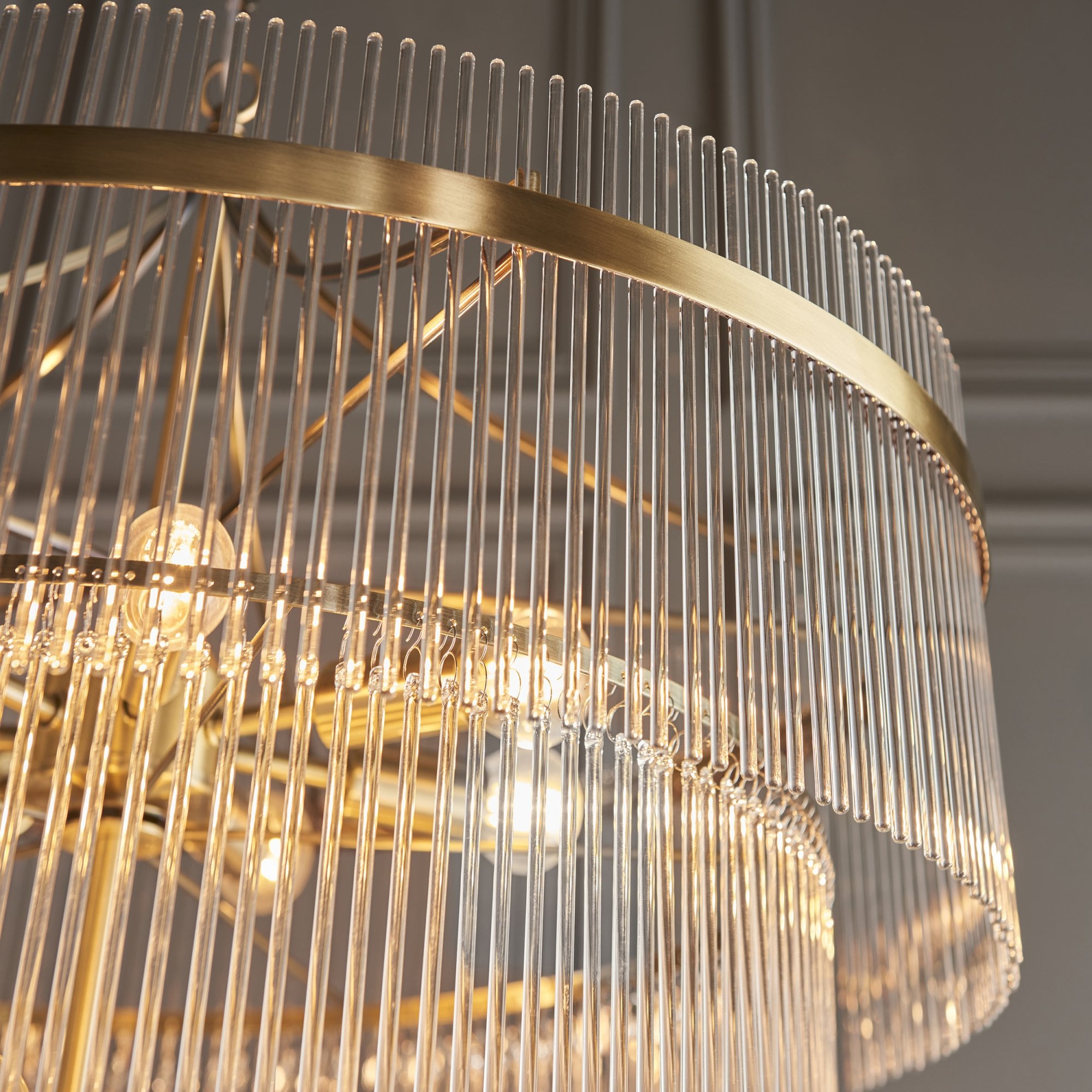 112576 Marietta 16 Light Tiered Pendant Antique Brass & Clear Glass
